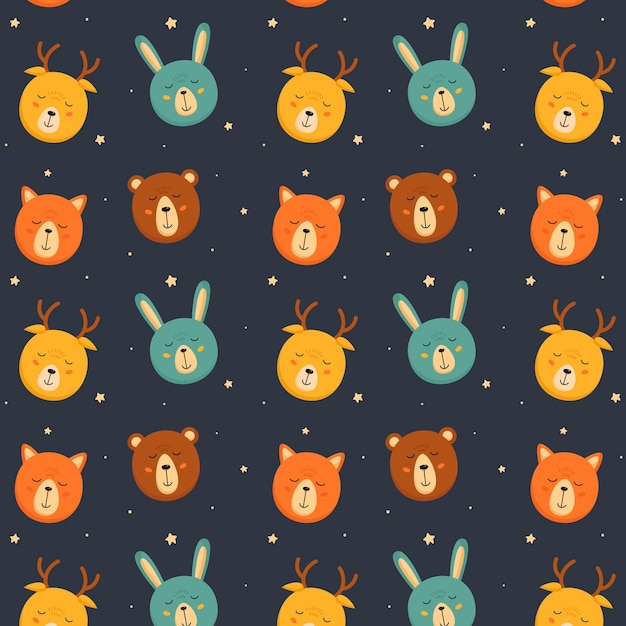 Vector cute cartoon forest animals seamless pattern