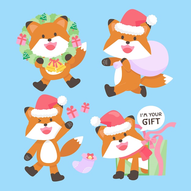 Cute cartoon fox Christmas colliction