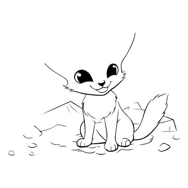 Vector cute cartoon fox sitting on sand vector illustration isolated on white background