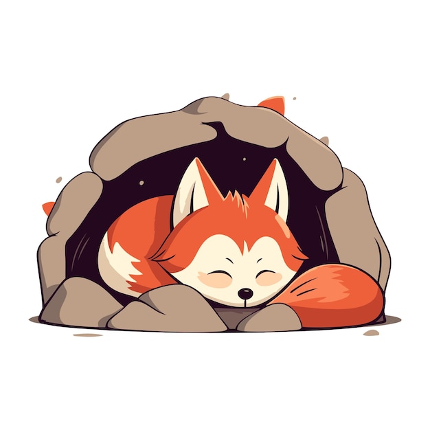 Cute cartoon fox sleeping in the chimney Vector illustration