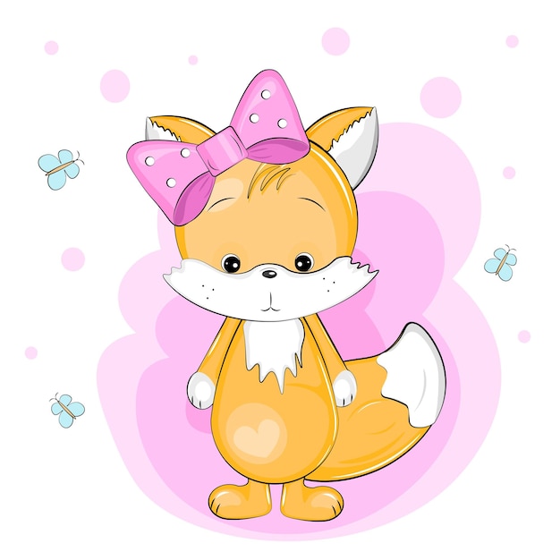 Cute cartoon fox with a bow