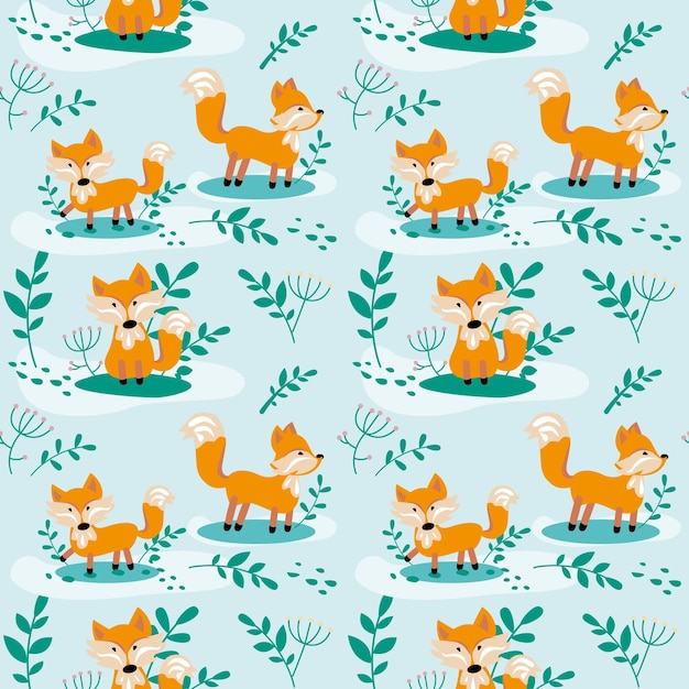 Cute cartoon foxes Seamless pattern