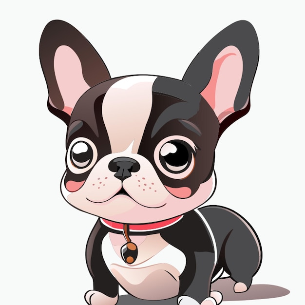 cute cartoon french bulldog dog small dog ears no background full body vector illustration