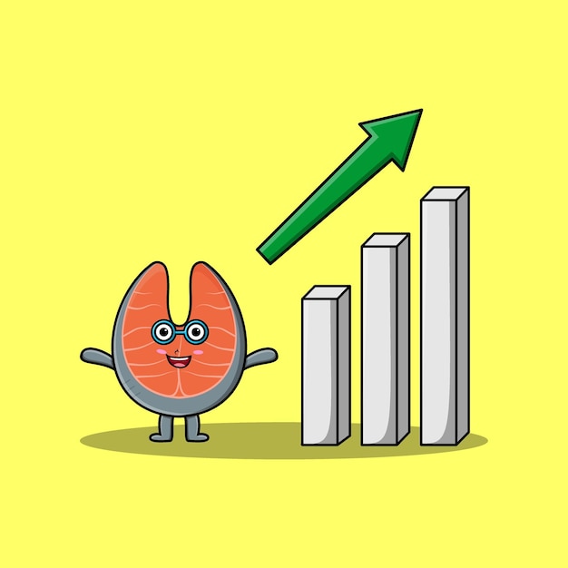 милый мультяшный свежий лосось с восходящим знаком в плоском современном дизайне