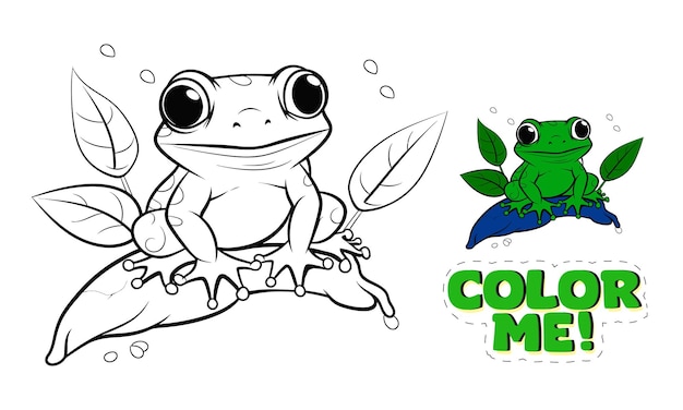 cute cartoon frog Coloring book or page for kids