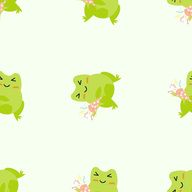 Cute cartoon frogs Enamored green toads Vector animal characters seamless pattern of amphibian toad