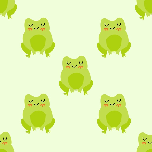 Cute cartoon frogs Enamored green toads Vector animal characters seamless pattern of amphibian toad