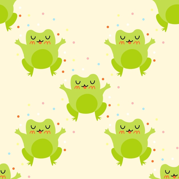 Cute cartoon frogs Enamored green toads Vector animal characters seamless pattern of amphibian toad