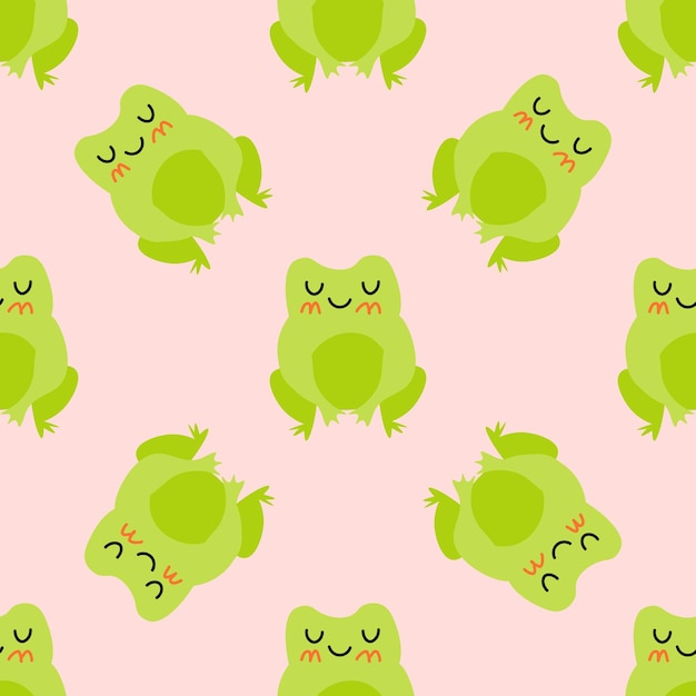 Cute cartoon frogs Enamored green toads Vector animal characters seamless pattern of amphibian toad
