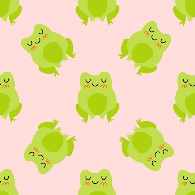 Cute cartoon frogs Enamored green toads Vector animal characters seamless pattern of amphibian toad