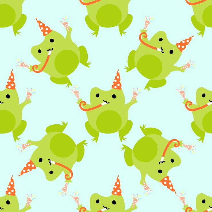 Vector cute cartoon frogs enamored green toads vector animal characters seamless pattern of amphibian toad