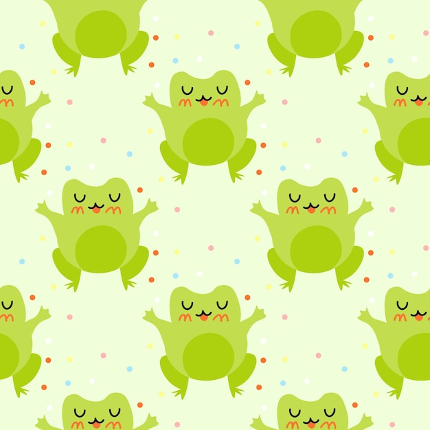 Cute cartoon frogs Enamored green toads Vector animal characters seamless pattern of amphibian toad