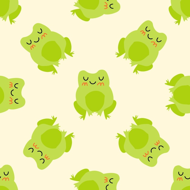 Cute cartoon frogs Enamored green toads Vector animal characters seamless pattern of amphibian toad