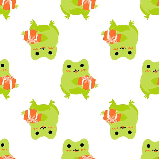 Cute cartoon frogs Enamored green toads Vector animal characters seamless pattern of amphibian toad