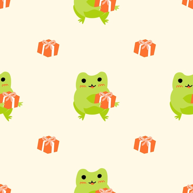 Vector cute cartoon frogs enamored green toads vector animal characters seamless pattern of amphibian toad