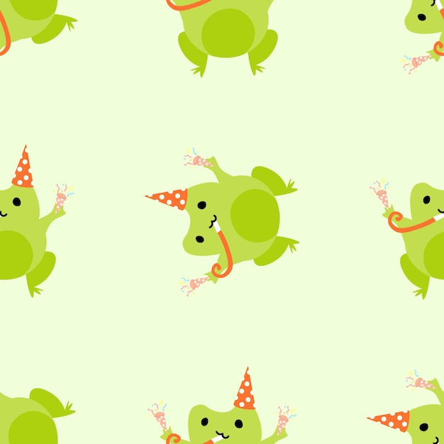 Cute cartoon frogs Enamored green toads Vector animal characters seamless pattern of amphibian toad