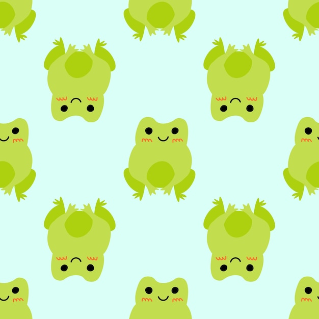 Cute cartoon frogs Enamored green toads Vector animal characters seamless pattern of amphibian toad