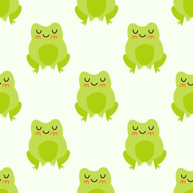 Cute cartoon frogs Enamored green toads Vector animal characters seamless pattern of amphibian toad