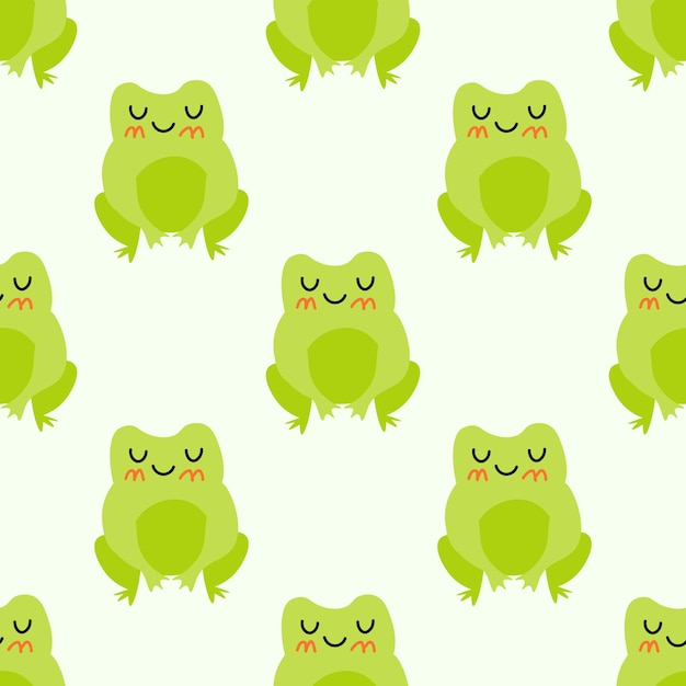 Cute cartoon frogs Enamored green toads Vector animal characters seamless pattern of amphibian toad