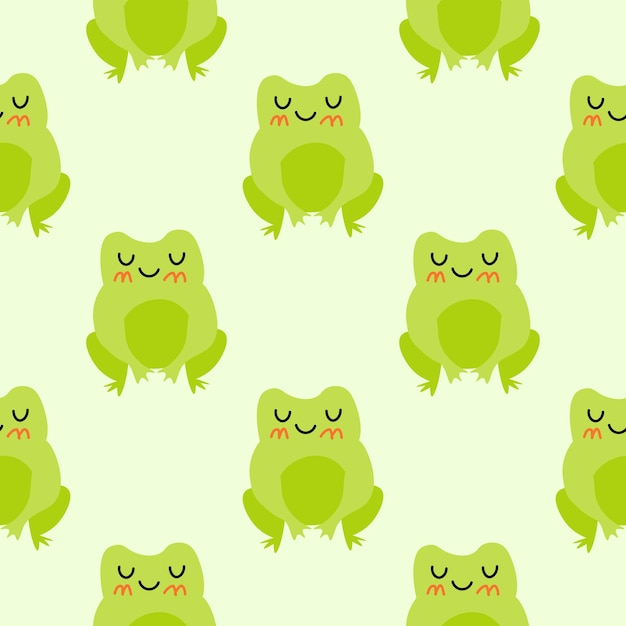 Cute cartoon frogs Enamored green toads Vector animal characters seamless pattern of amphibian toad