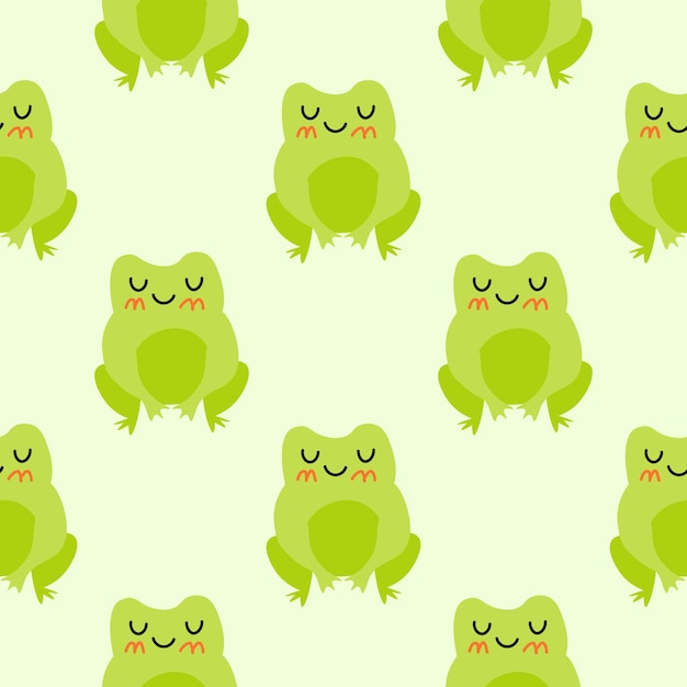 Cute cartoon frogs Enamored green toads Vector animal characters seamless pattern of amphibian toad