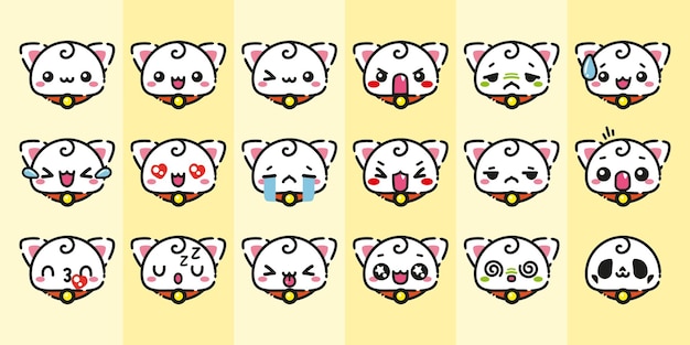 Vector cute cartoon funny cat faces emoticons set