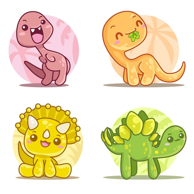 Cute cartoon funny dinosaurs sticker set