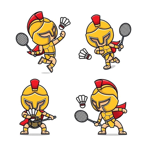 Cute cartoon galdiator playing badminton