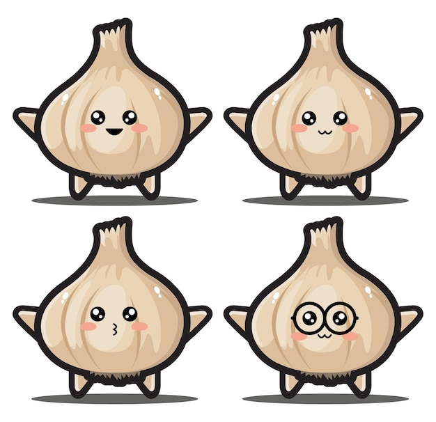 Simpatico cartone animato aglio kawaii design premium