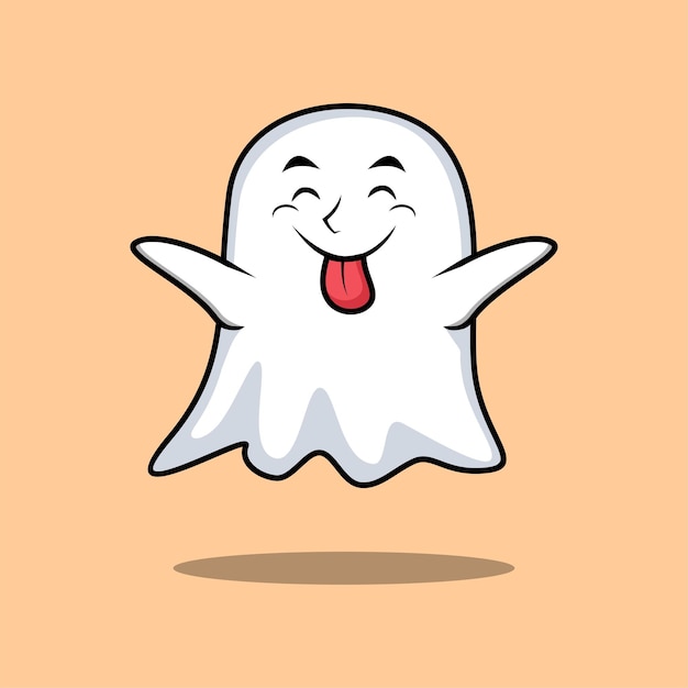Simpatico personaggio fantasma cartone animato con espressione appariscente in stile carino per elemento logo adesivo tshirt