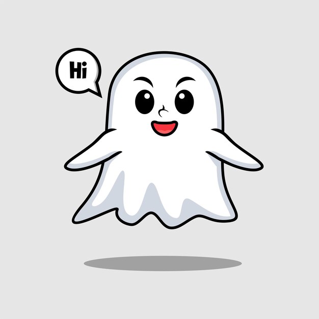 Cute cartoon ghost character with happy expression in modern style design