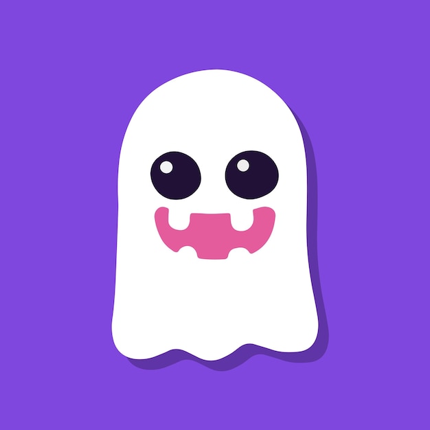 Cute cartoon ghost on purple background.