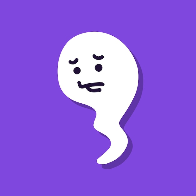 Cute cartoon ghost on purple background.