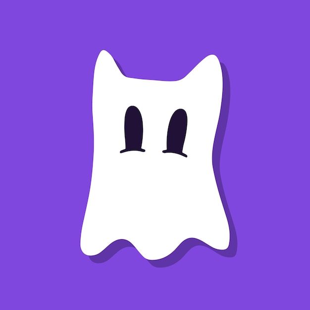 Cute cartoon ghost on purple background.