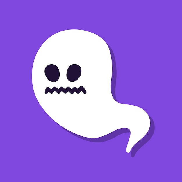 Cute cartoon ghost on purple background.