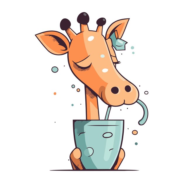 Вектор Милый мультфильмный жираф пьет молоко из стакана векторная иллюстрация