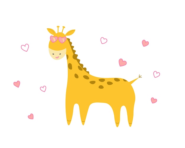 Vector cute cartoon giraffe with glasses