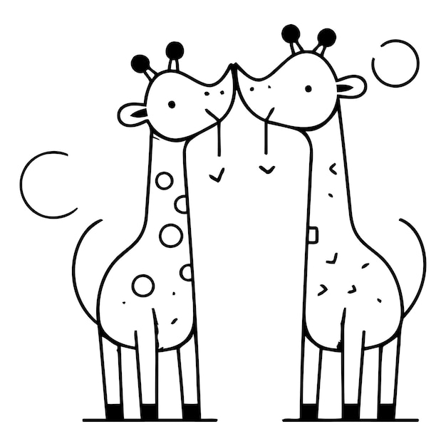 Vector cute cartoon giraffes vector illustration in linear style