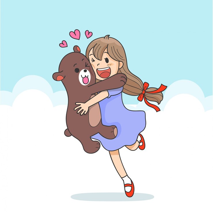 Vector 귀여운 만화 소녀와 곰