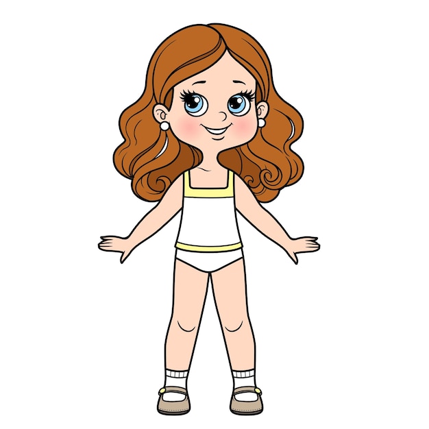 Cute cartoon girl dressed in underwear color variation for coloring page isolated on white background