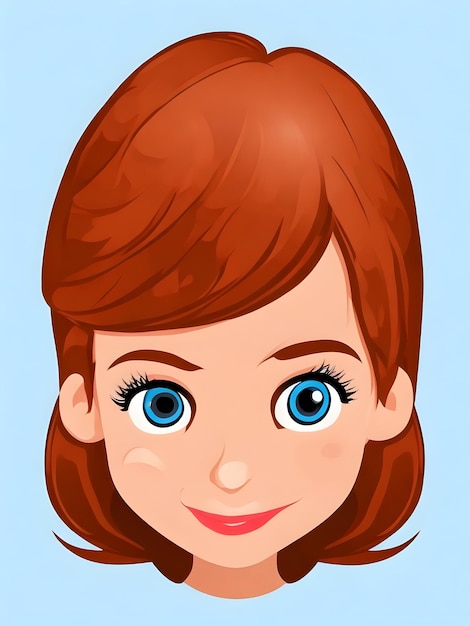 Cute Cartoon Girl Face Vector Design with White Background