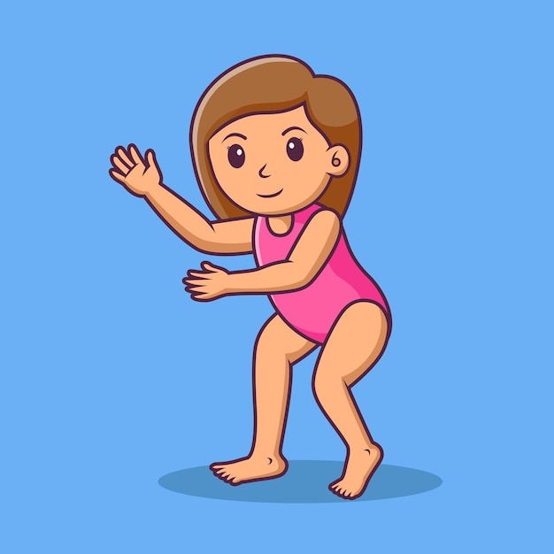 Cute cartoon girl in swimsuits