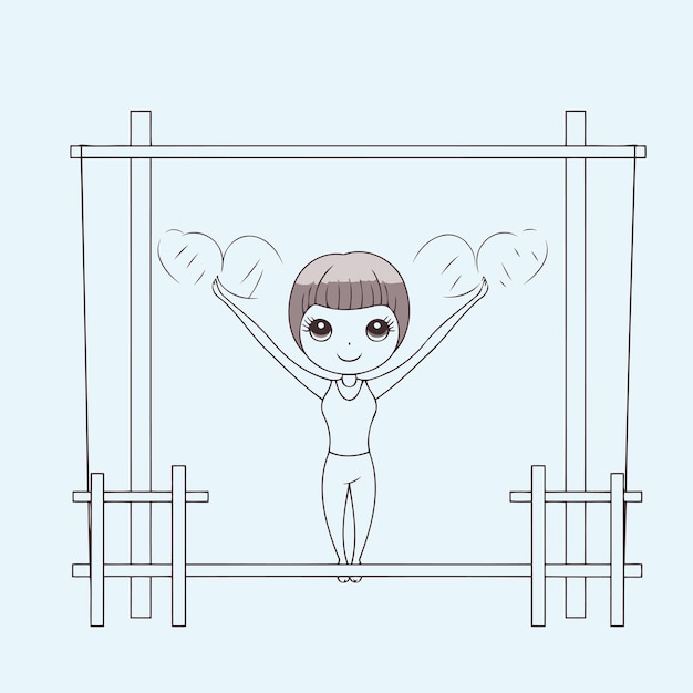 Vector cute cartoon girl with dumbbells in the gym vector illustration