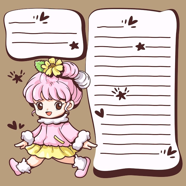 Cute cartoon girl with empty notes