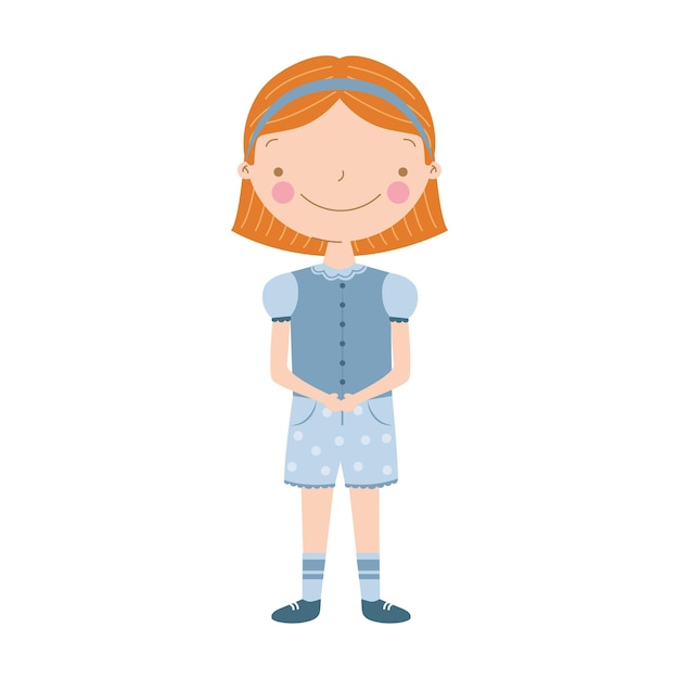 Cute cartoon girl with orange hair and blue suit vector illustration