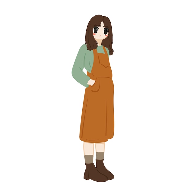 Cute cartoon of girl with simple outfit