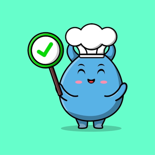 Cute cartoon goblin monster chef character holding correct sign