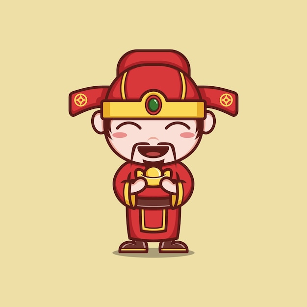 cute cartoon god caishen in chinese new years