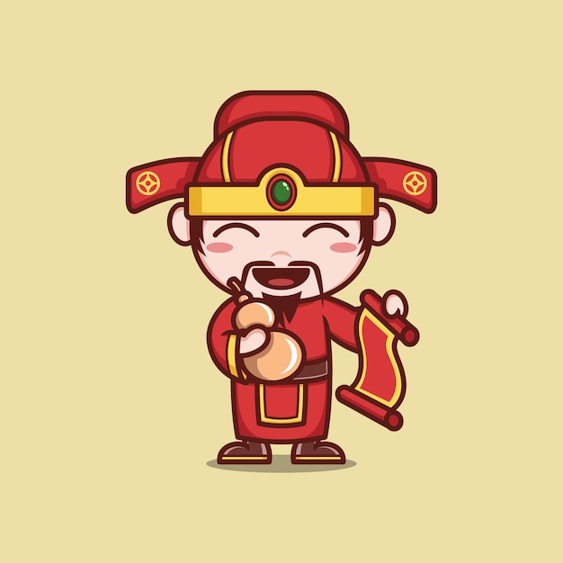 cute cartoon god caishen in chinese new years