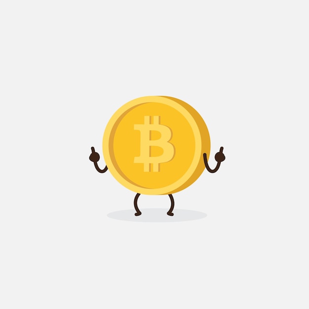 Cute cartoon gold bitcoin character Crypto currency icon Vector illustration